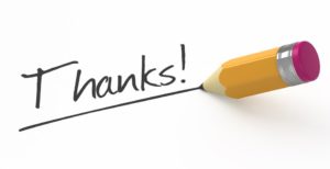 small pencil writing thanks word. 3d illustration.